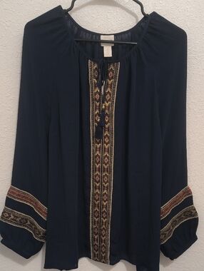 NWT Chico's Navy Embroidered Boho Tunic Top. Plus 3